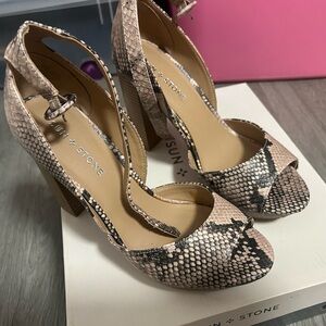 Sun + Stone Snake Print Heels